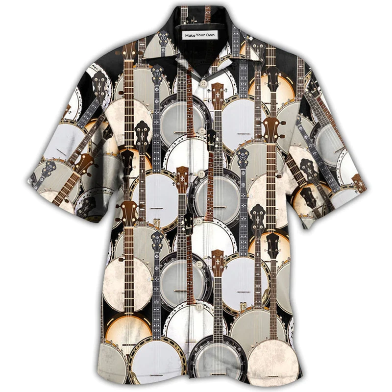 Music Banjo Hawaiian Shirt Design View For Casual Summer Styling