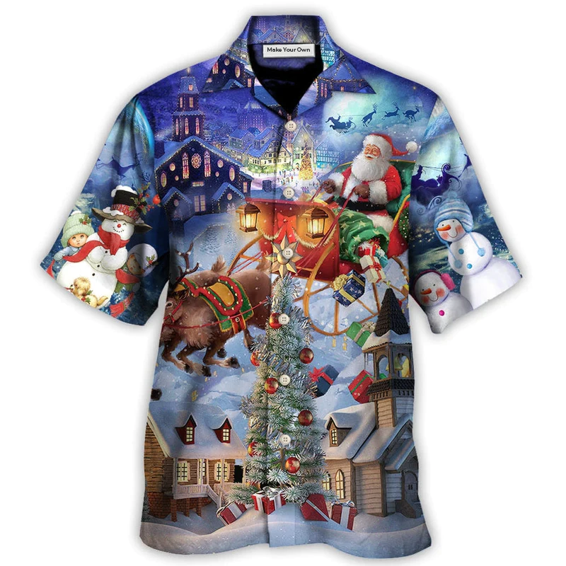Red Christmas Nosed Reindeer Gift Light Hawaiian Shirt Design View For Casual Summer Styling