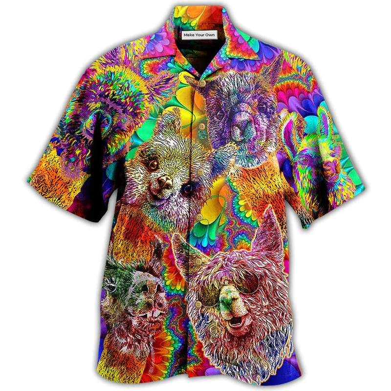 Colorful Cute Llama Hawaiian Shirt For Resort Travel Summer Outings And Casual Gatherings