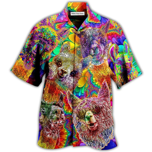 Colorful Cute Llama Hawaiian Shirt For Resort Travel Summer Outings And Casual Gatherings