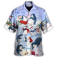 Christmas Penguin Family Hawaiian Shirt Graphic Artwork Detail For Resort Wear