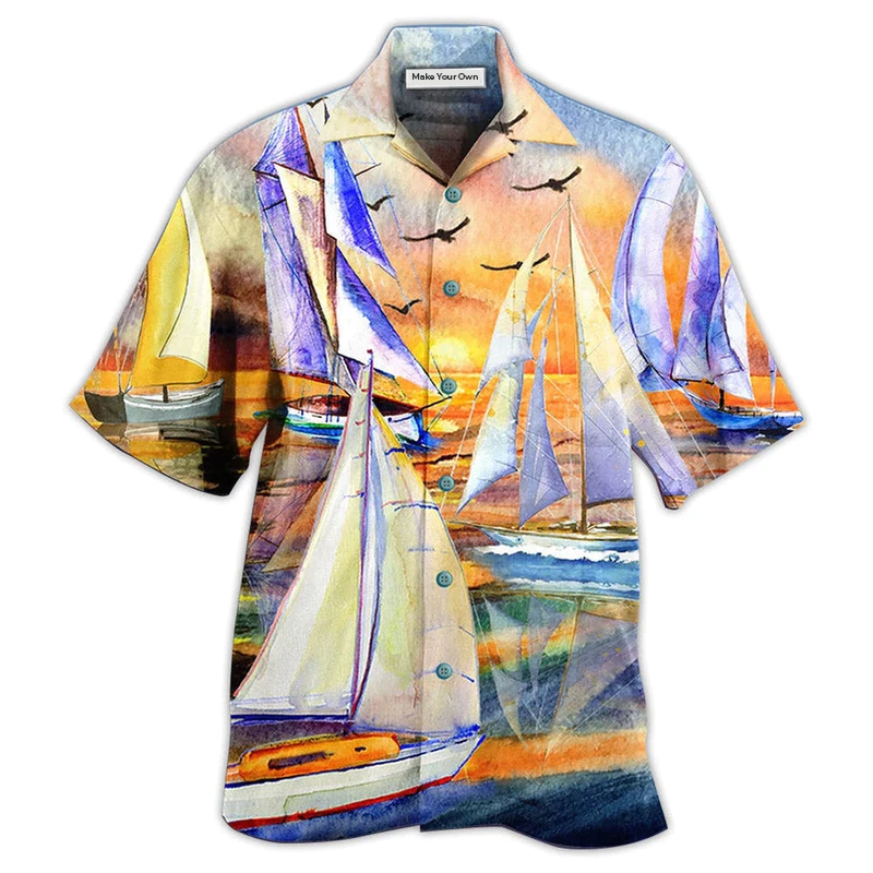 Sailing Beach Sunset Romantic Hawaiian Shirt For Beach Parties And Weekend Getaways