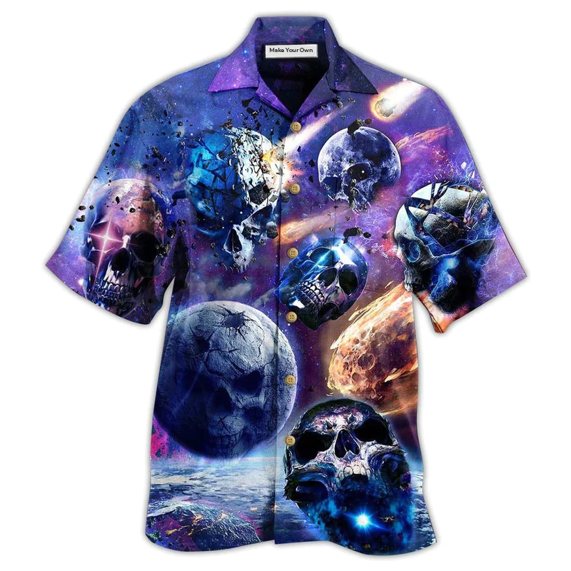 Skull Planet Galaxy Hawaiian Shirt Artwork View For Coastal Escapes And Resort Style
