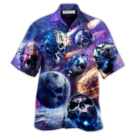 Skull Planet Galaxy Hawaiian Shirt Artwork View For Coastal Escapes And Resort Style