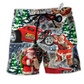 Hot Rod Merry Christmas Red Style Hawaiian Print Beach Shorts For Christmas Getaways