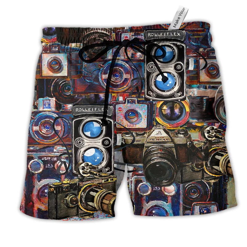Camera Good Old Days Again Photographer Hawaiian Beach Shorts For Summer Vacation Wear