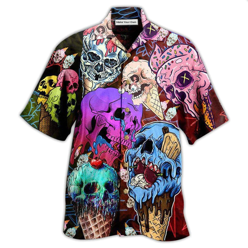 Skull And Ice Cream Hawaiian Shirt For Tropical Holiday Resort Parties And Everyday Style