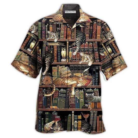 Cat Book Sleep Hawaiian Shirt Pattern View For Relaxed Warm Weather Outfits