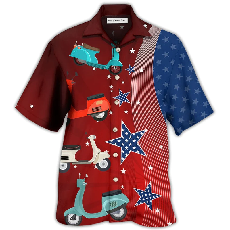 Scooter USA Star Independence Day Hawaiian Shirt For Beach Parties And Weekend Getaways