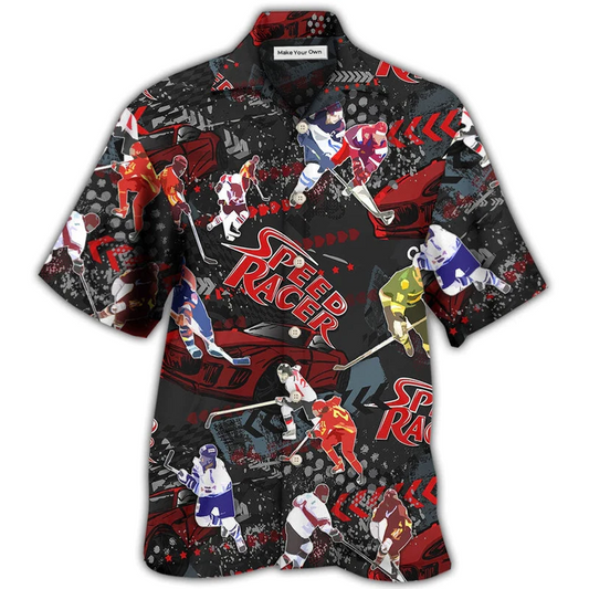 Hockey Racing Hawaiian Shirt Design View For Casual Summer Styling