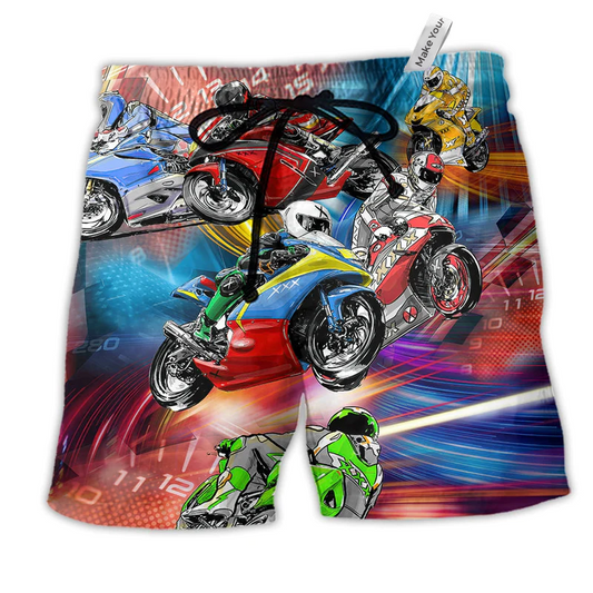 Motorcycle Motorcycle Racing Dark Hawaiian Print Beach Shorts For Vehicle Lover Vacation Wear