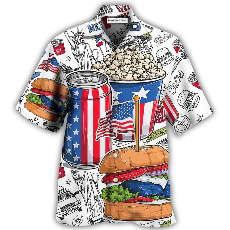 Food Independence Day Hawaiian Shirt Pattern Detail For Summer Holidays And Outdoor Fun