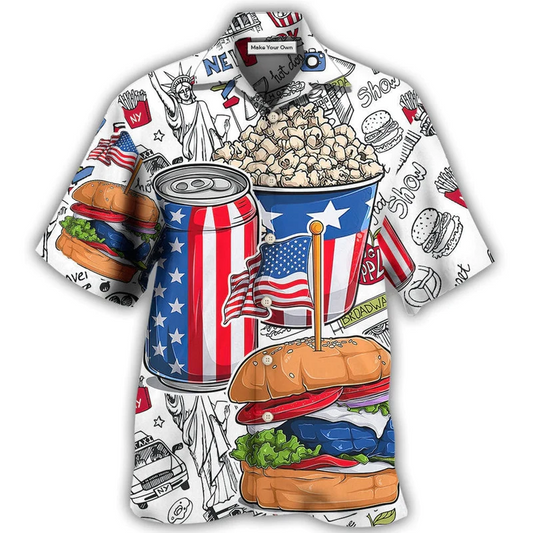 Food Independence Day Hawaiian Shirt Pattern Detail For Summer Holidays And Outdoor Fun