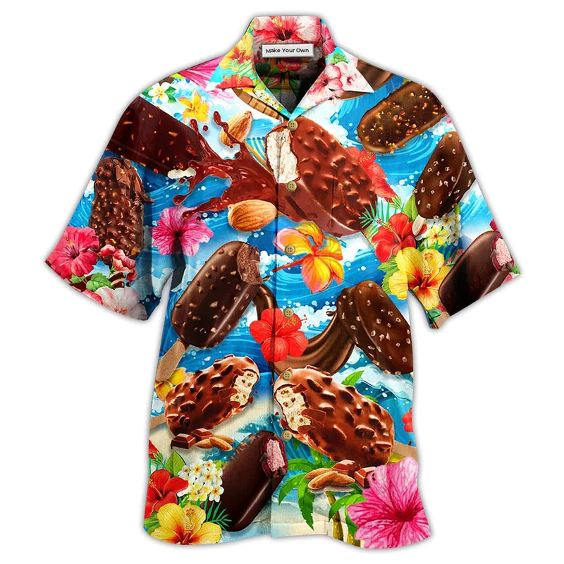 Summer Ice Cream Hawaiian Shirt For Resort Travel Summer Outings And Casual Gatherings