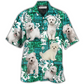 Green Tropical Dog Maltese Hawaiian Shirt Artwork Detail For Resort Trips And Outdoor Activities