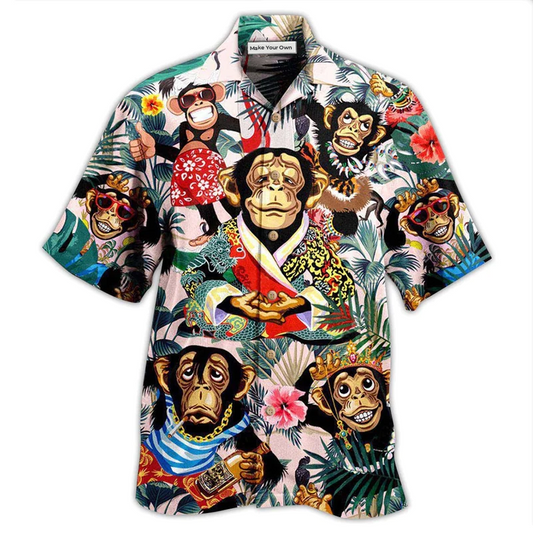 Cute Playful Monkey Hawaiian Shirt For Resort Holidays Beach Travel And Relaxed Casual Fashion