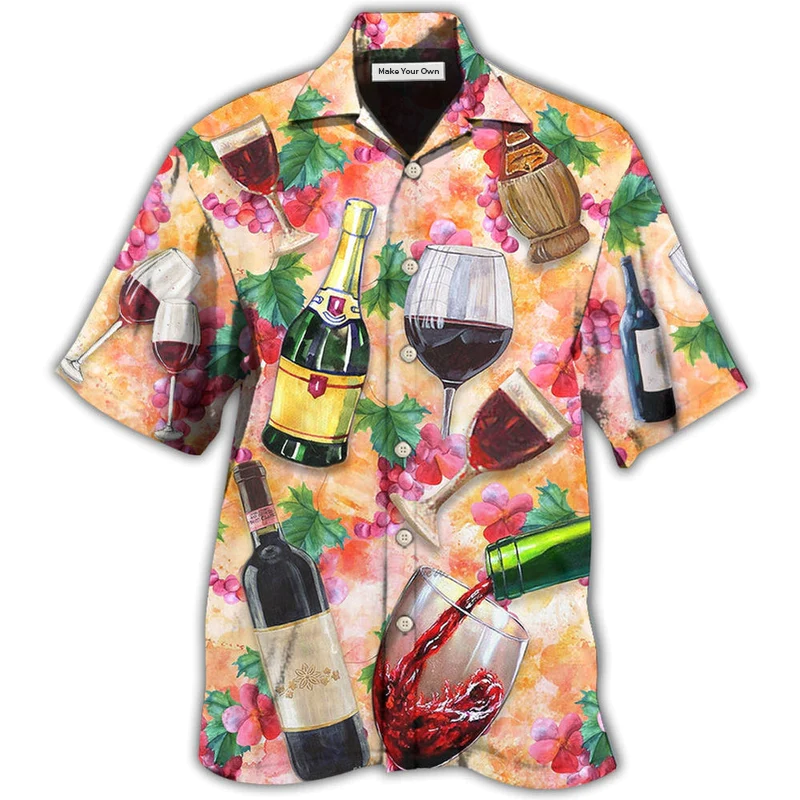 Colorful Wine Drinking Hawaiian Shirt For Summer Vacation And Beach Travel
