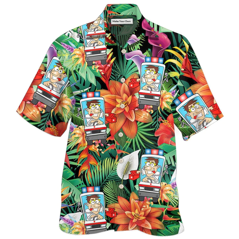 Tropical Floral Ambulance Driver Hawaiian Shirt For Summer Travel Coastal Events And Thoughtful Gift Giving