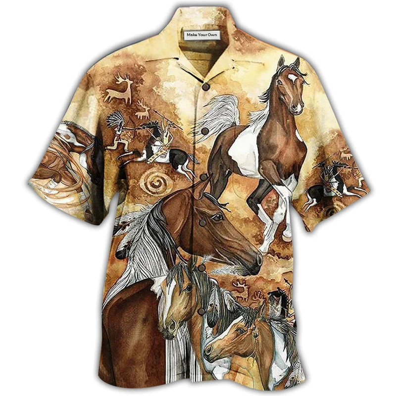 Bohemian Horse American Hawaiian Shirt Pattern Detail For Summer Holidays And Outdoor Fun