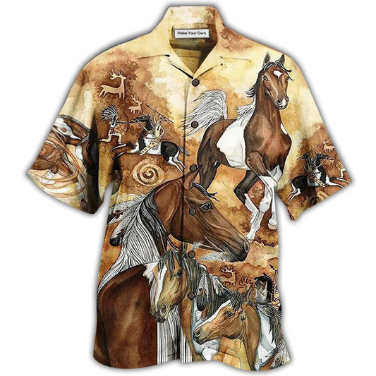Bohemian Horse American Hawaiian Shirt Pattern Detail For Summer Holidays And Outdoor Fun