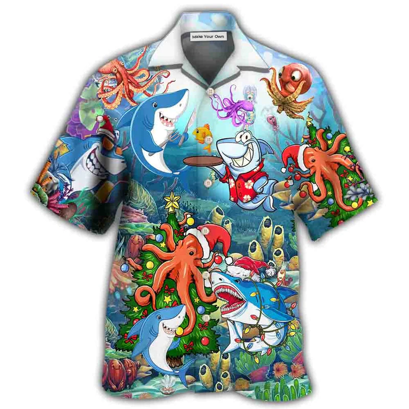 Octopus Shark Beautiful Hawaiian Shirt Pattern View For Relaxed Warm Weather Outfits