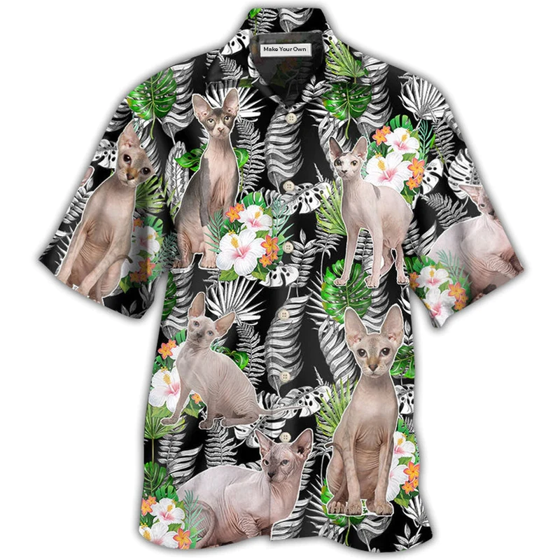 Tropical Cat Sphynx Hawaiian Shirt For Poolside Relaxation And Sunny Getaways