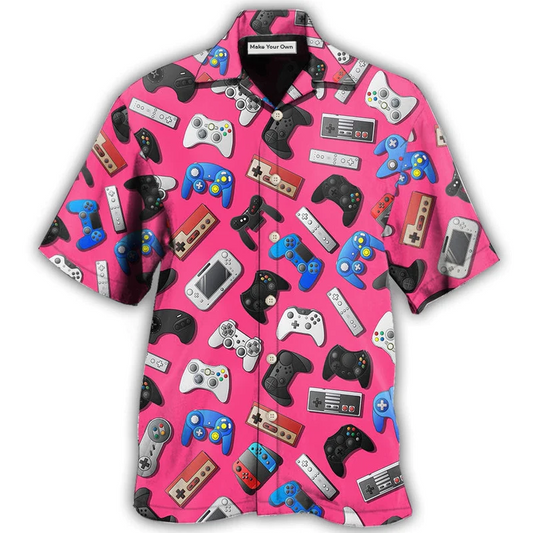 Pink Retro Gaming Hawaiian Shirt For Tropical Escapes Resort Wear And Outdoor Celebrations