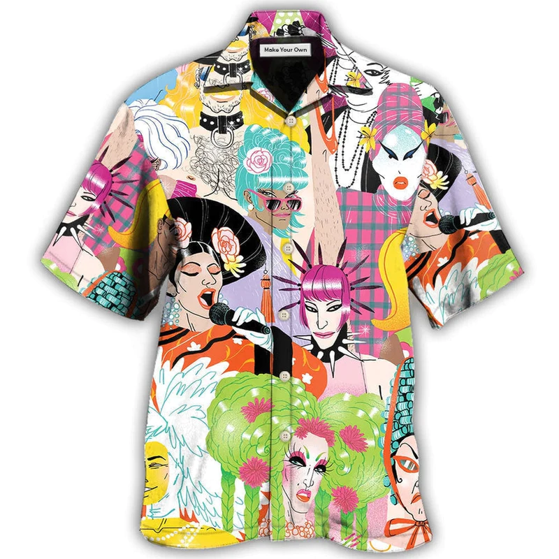 Drag Queen Sing Melody Hawaiian Shirt Artwork Detail For Resort Trips And Outdoor Activities