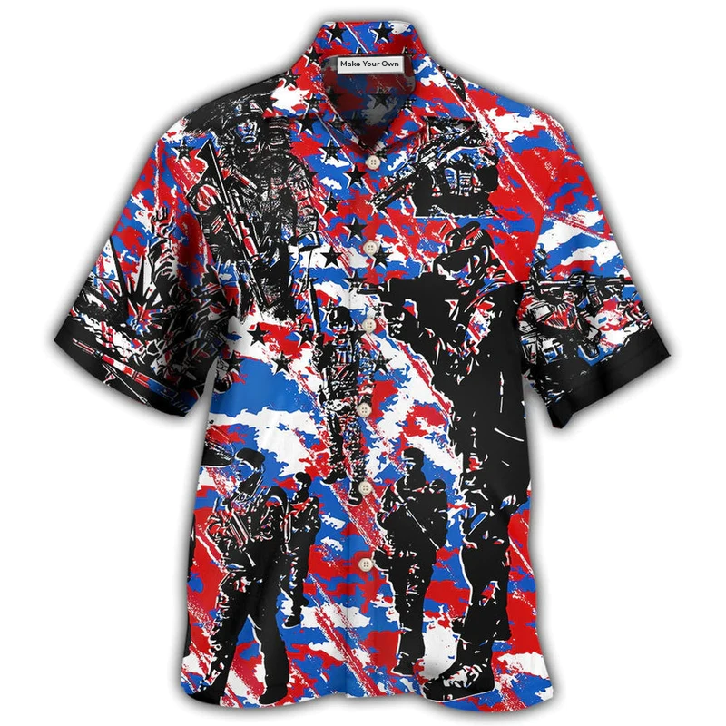 Veteran Independence Day Camo Hawaiian Shirt Pattern Detail For Vacation Travel And Daily Wear