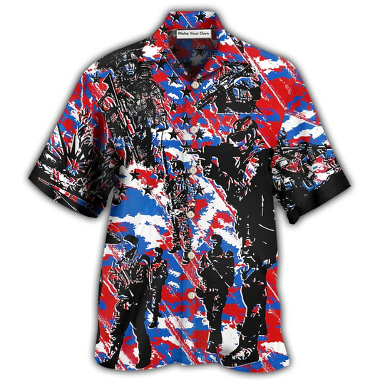 Veteran Independence Day Camo Hawaiian Shirt Pattern Detail For Vacation Travel And Daily Wear