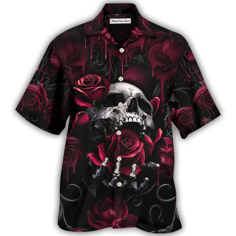 Dark Skull Rose Blood Screaming Hawaiian Shirt Design View For Casual Summer Styling