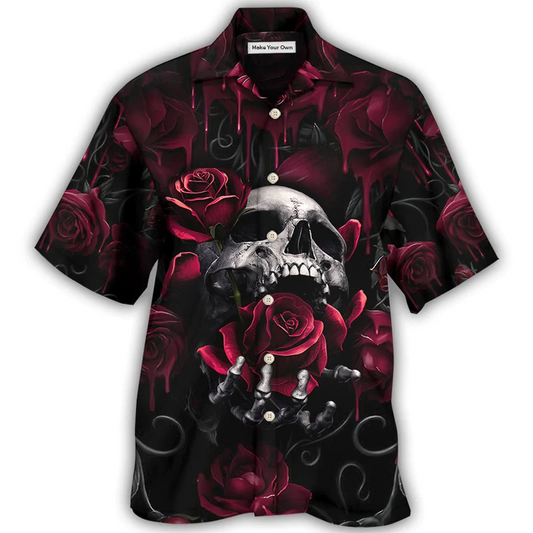 Dark Skull Rose Blood Screaming Hawaiian Shirt Design View For Casual Summer Styling