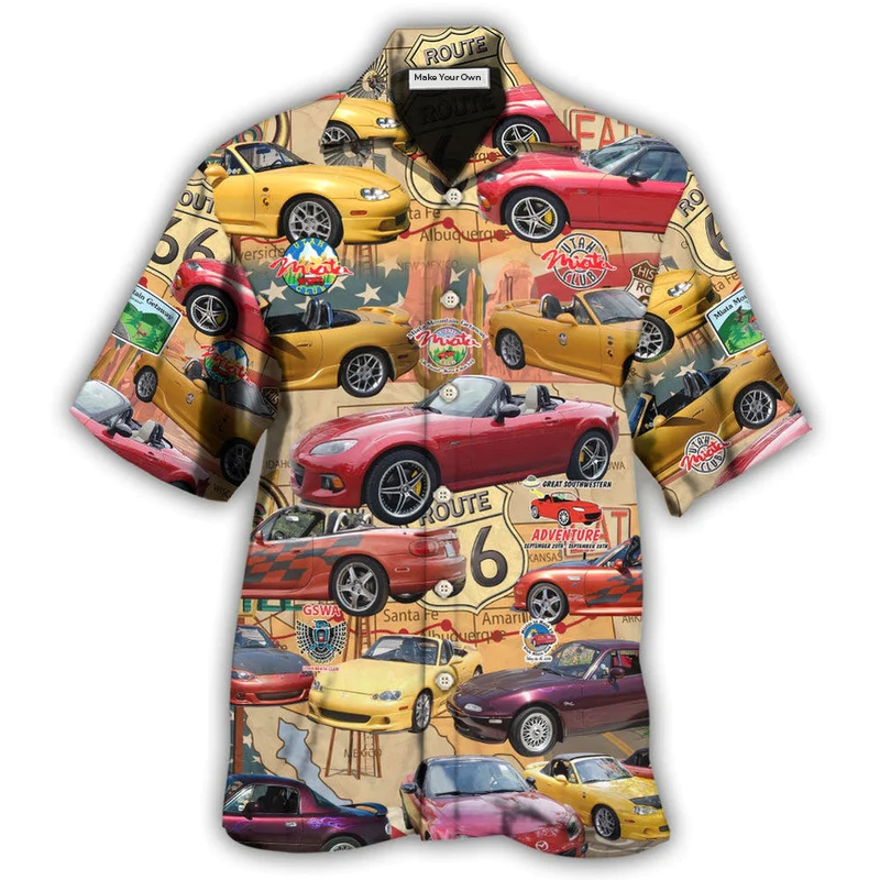 Vintage Car Road Route Hawaiian Shirt Design View For Resort Travel And Thoughtful Gifting