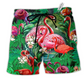 Flamingo Love Life Floral Hawaiian Print Beach Shorts For Resort Trips And Poolside Style