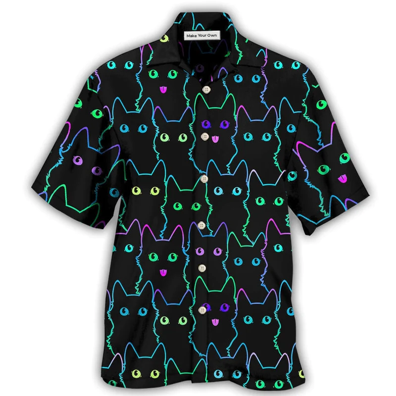 Cute Cat Little Hawaiian Shirt Design Detail For Beach Days And Holiday Travel