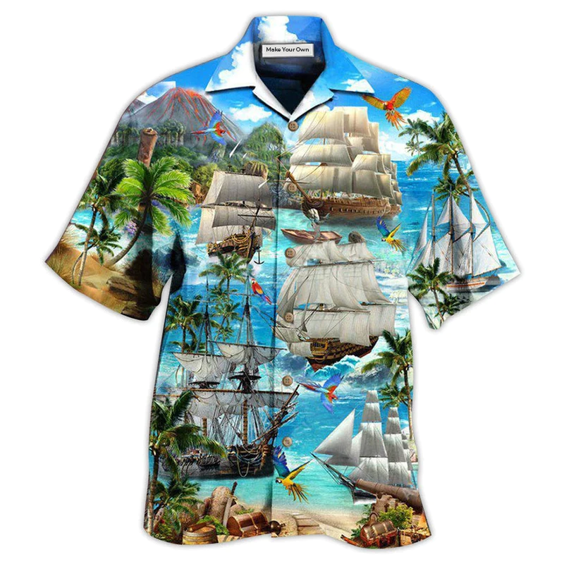 Ship Sailing Sea Hawaiian Shirt Design Detail For Sunny Adventures And Casual Wear