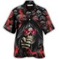 Dark Red Skull Smoke Lighting Hawaiian Shirt Design Detail For Sunny Adventures And Casual Wear
