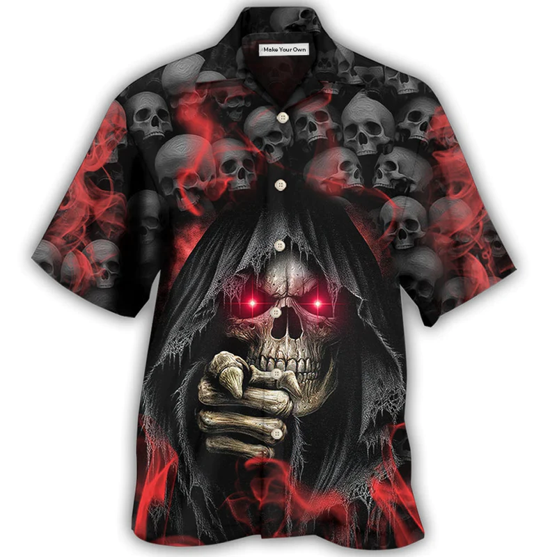 Dark Red Skull Smoke Lighting Hawaiian Shirt Design Detail For Sunny Adventures And Casual Wear