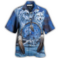 Bohemian Blue Wolf Peace Hawaiian Shirt Artwork View For Coastal Escapes And Resort Style