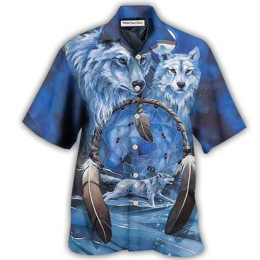 Bohemian Blue Wolf Peace Hawaiian Shirt Artwork View For Coastal Escapes And Resort Style