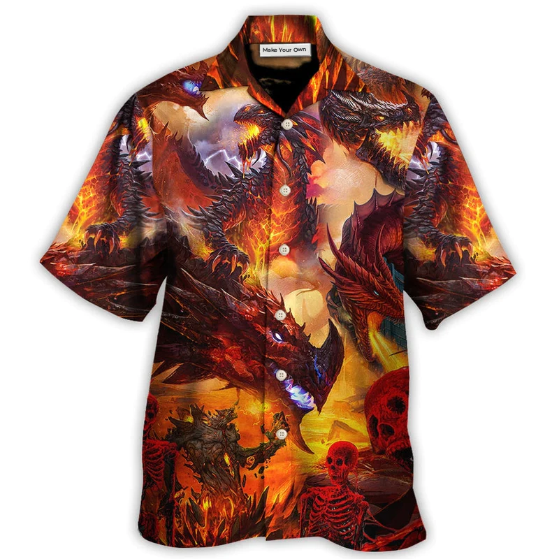 Red Dragon Skull Fire Hawaiian Shirt Design View For Casual Summer Styling