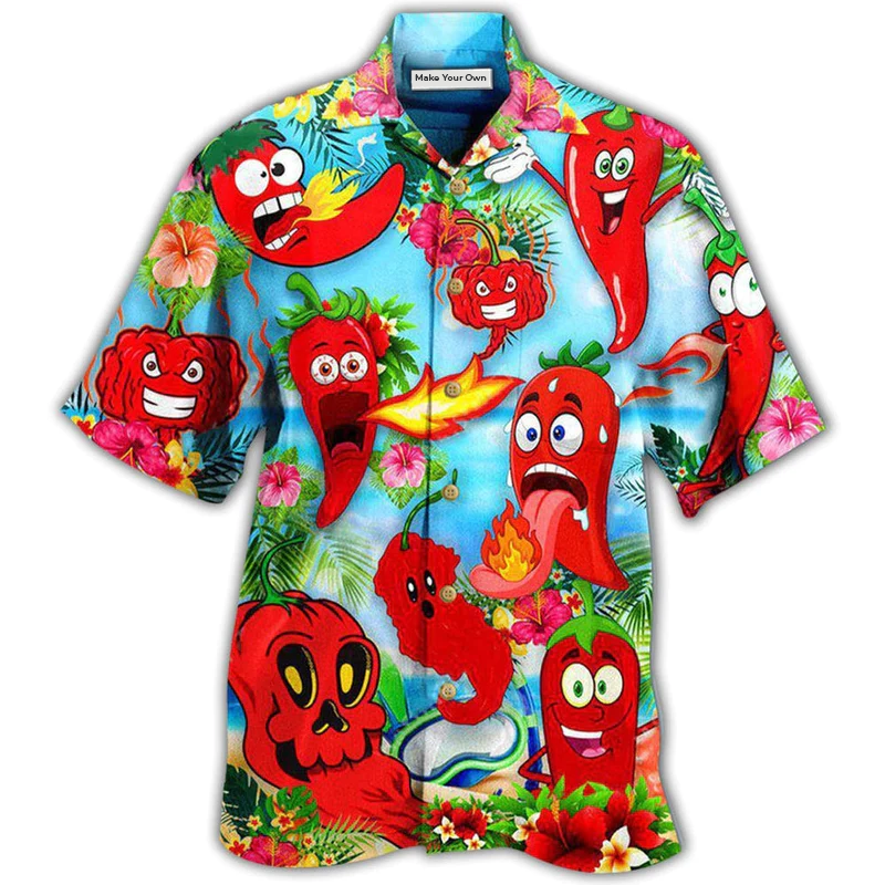 Funny Fruit Chili Peppers Hawaiian Shirt For Vacation Days And Relaxed Coastal Outings