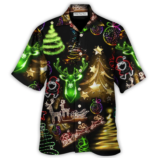 Neon Snowman Christmas Tree Hawaiian Shirt Design Detail For Sunny Adventures And Casual Wear