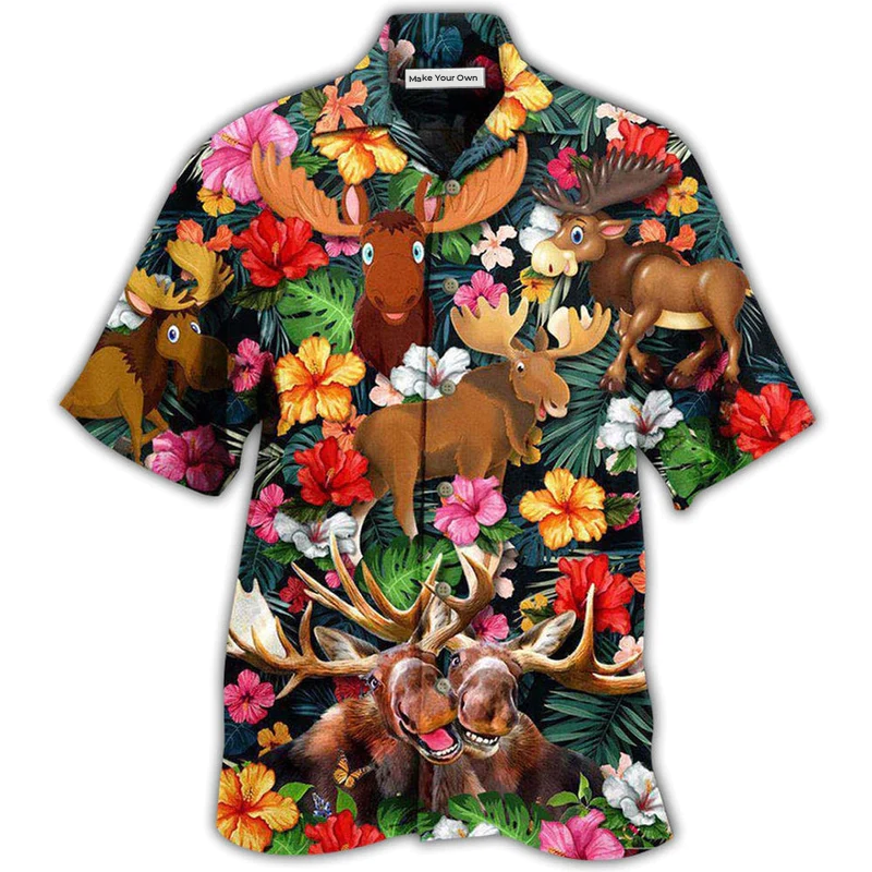 Happy Moose Animals Aloha Hawaiian Shirt For Warm Weather Adventures And Everyday Comfort