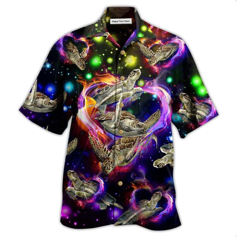 Turtle Heart Hawaiian Shirt Artwork Detail For Resort Trips And Outdoor Activities