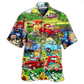 Floral Truck Pickup Field Hawaiian Shirt Artwork Detail For Resort Trips And Outdoor Activities