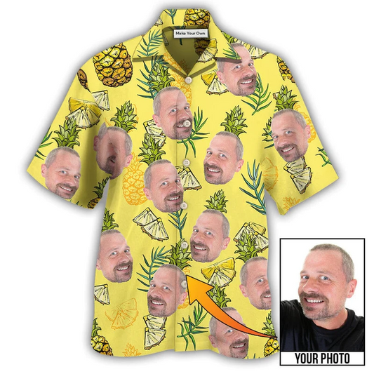 Face Aloha Pineapple Custom Photo Hawaiian Shirt Pattern Detail For Summer Holidays And Outdoor Fun
