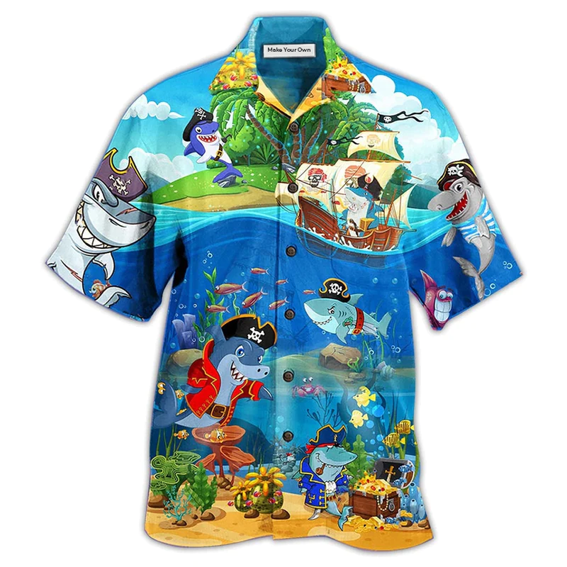 Shark Amazing Nautical Pirate Sharks Hawaiian Shirt Pattern Detail For Summer Holidays And Outdoor Fun