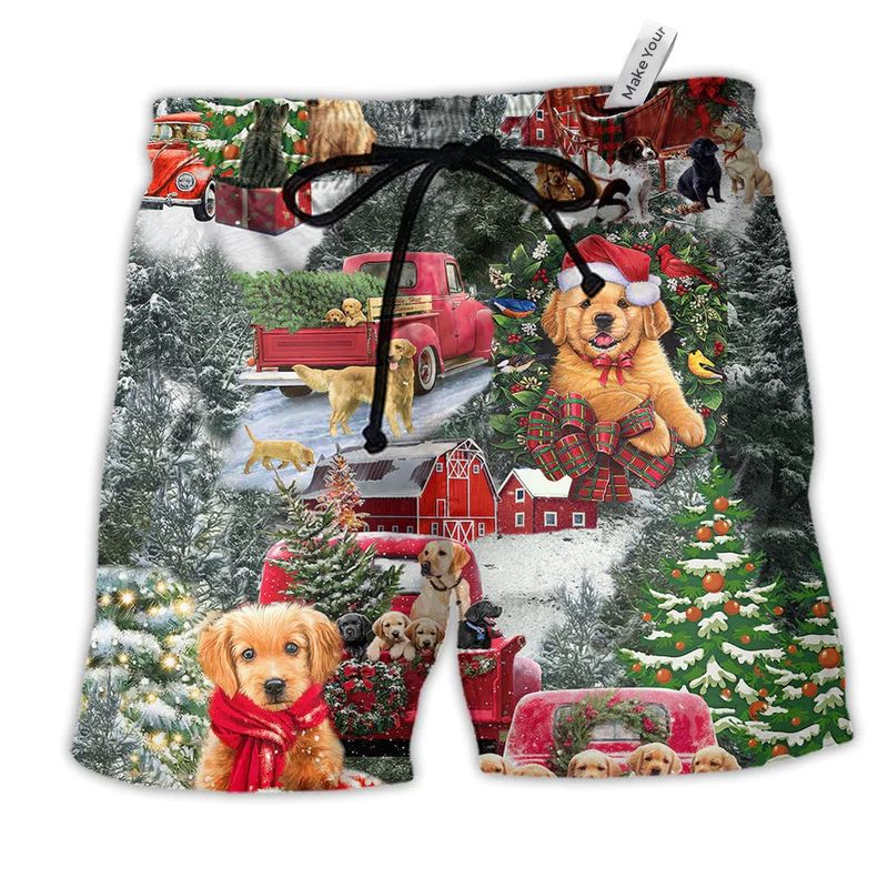 Beagle Dogs Love Christmas Every Time Hawaiian Beach Shorts For Seasonal Summer Travel