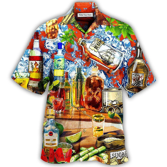 Wine Strong Rum Hawaiian Shirt Artwork Detail For Tropical Trips And Casual Outings